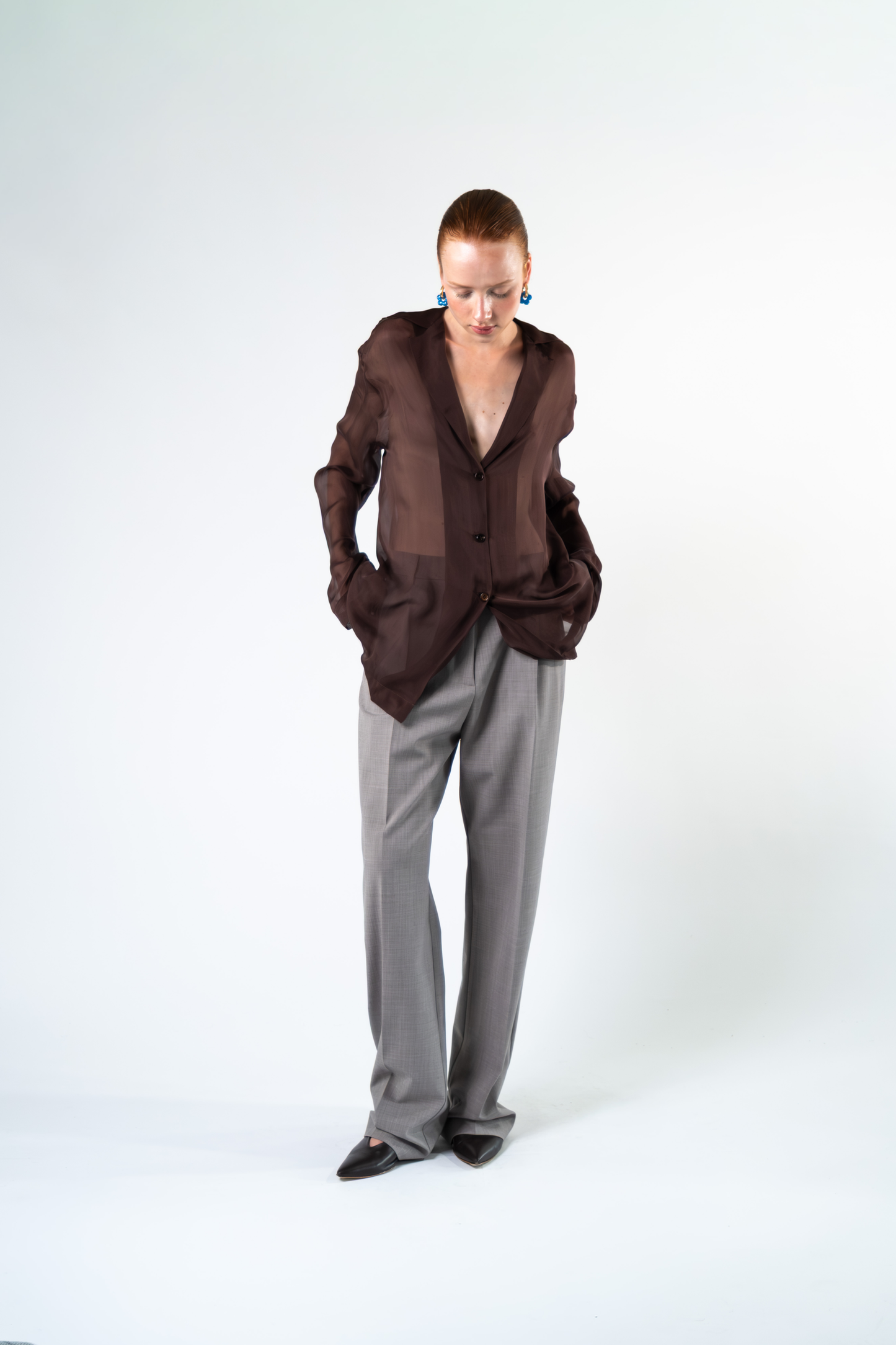 Camicia in chiffon di seta - marrone