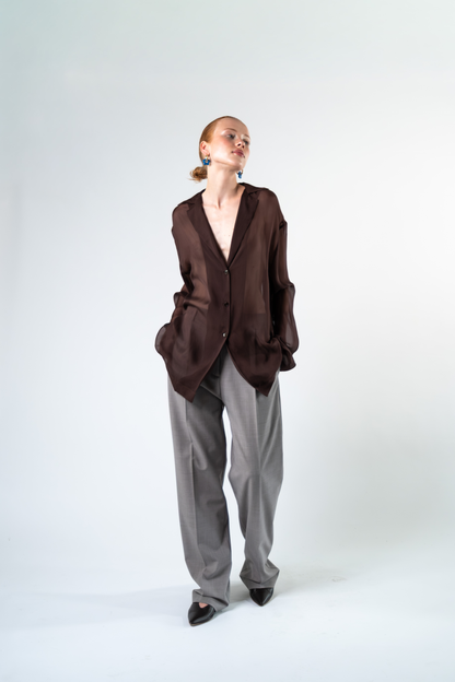 Camicia in chiffon di seta - marrone