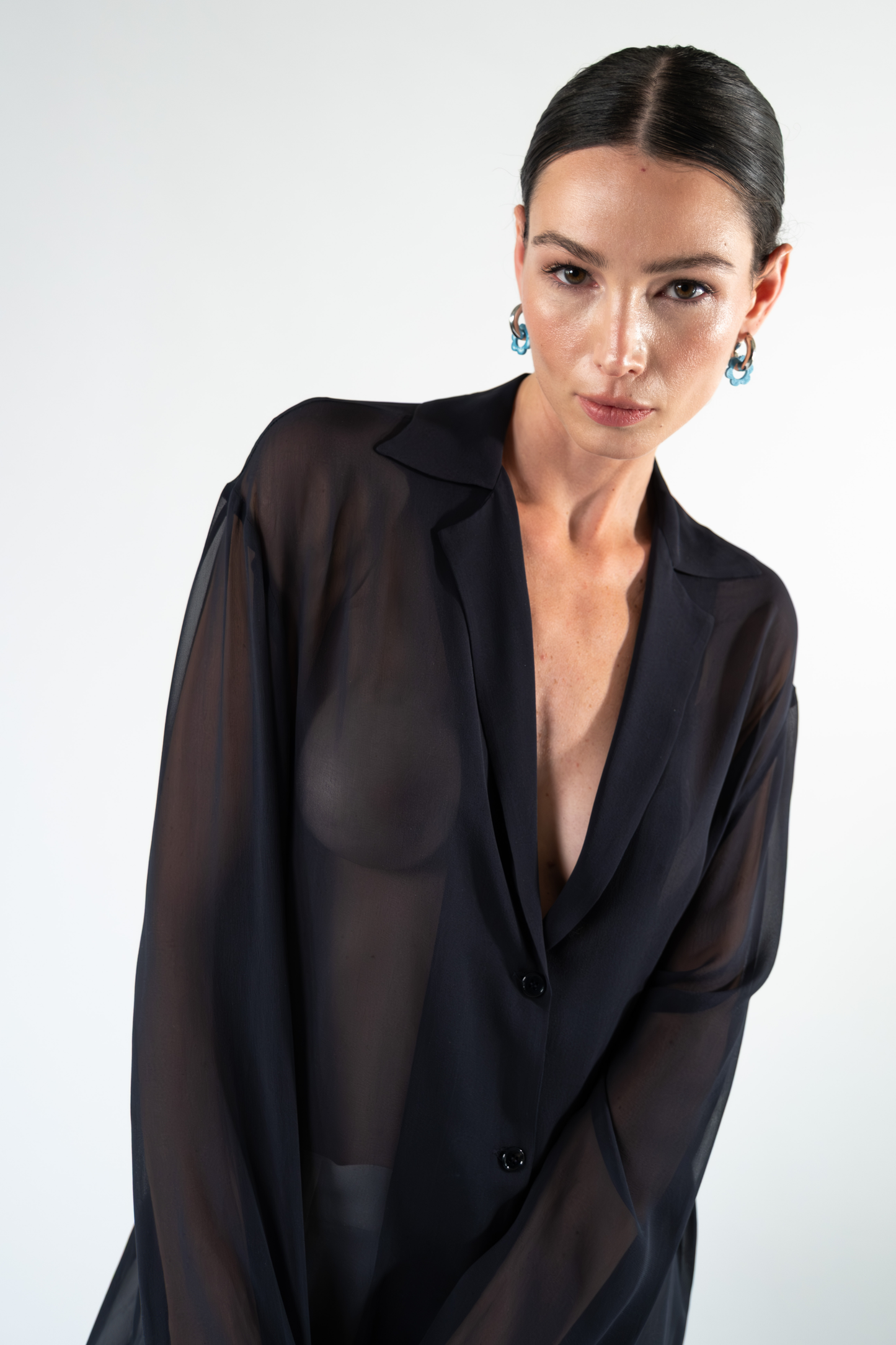 Camicia in chiffon di seta - blu