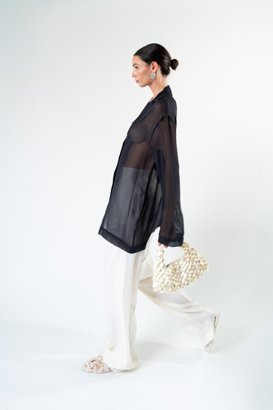 Camicia in chiffon di seta - blu