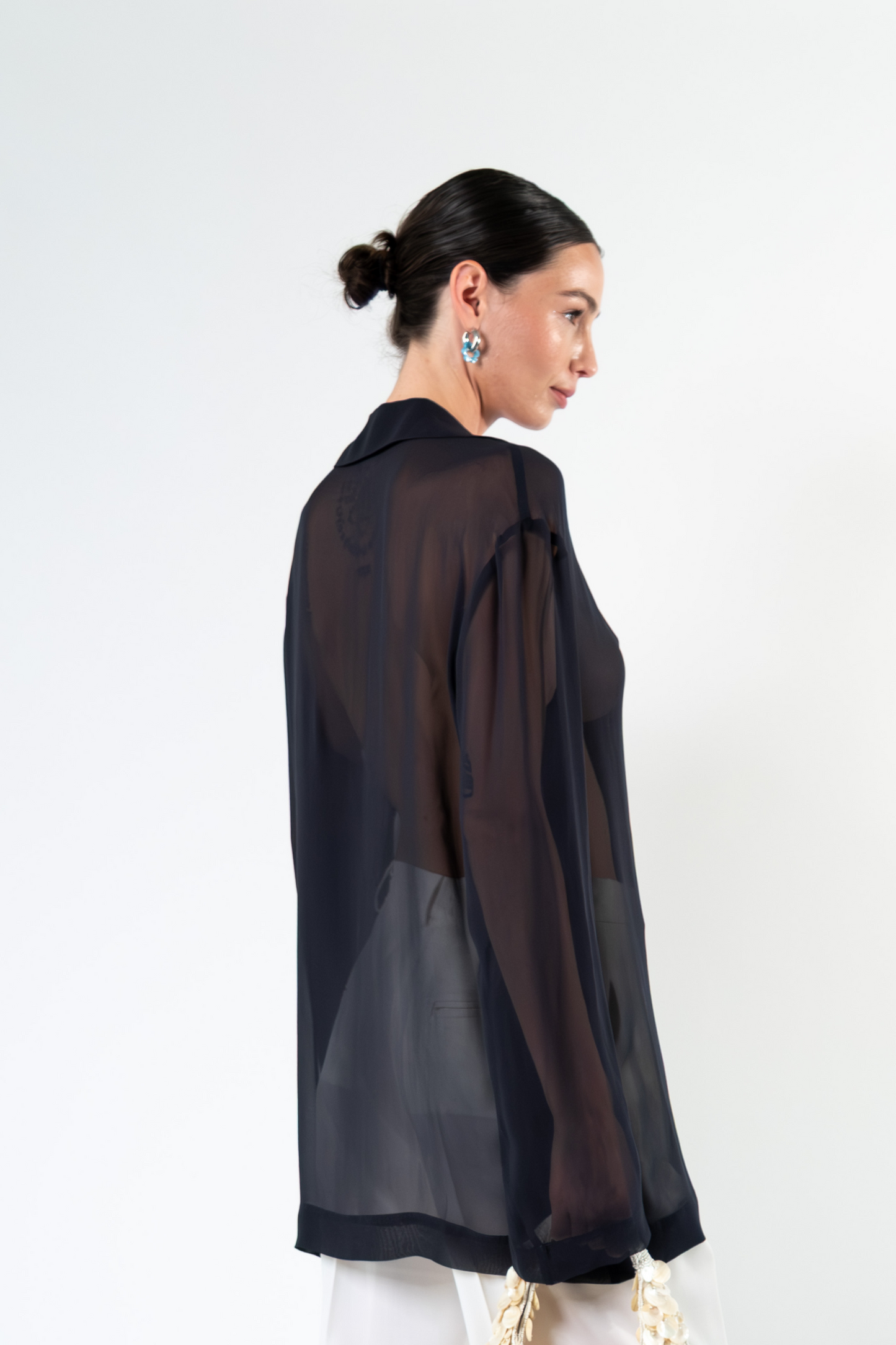 Camicia in chiffon di seta - blu