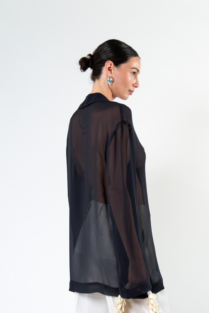 Camicia in chiffon di seta - blu