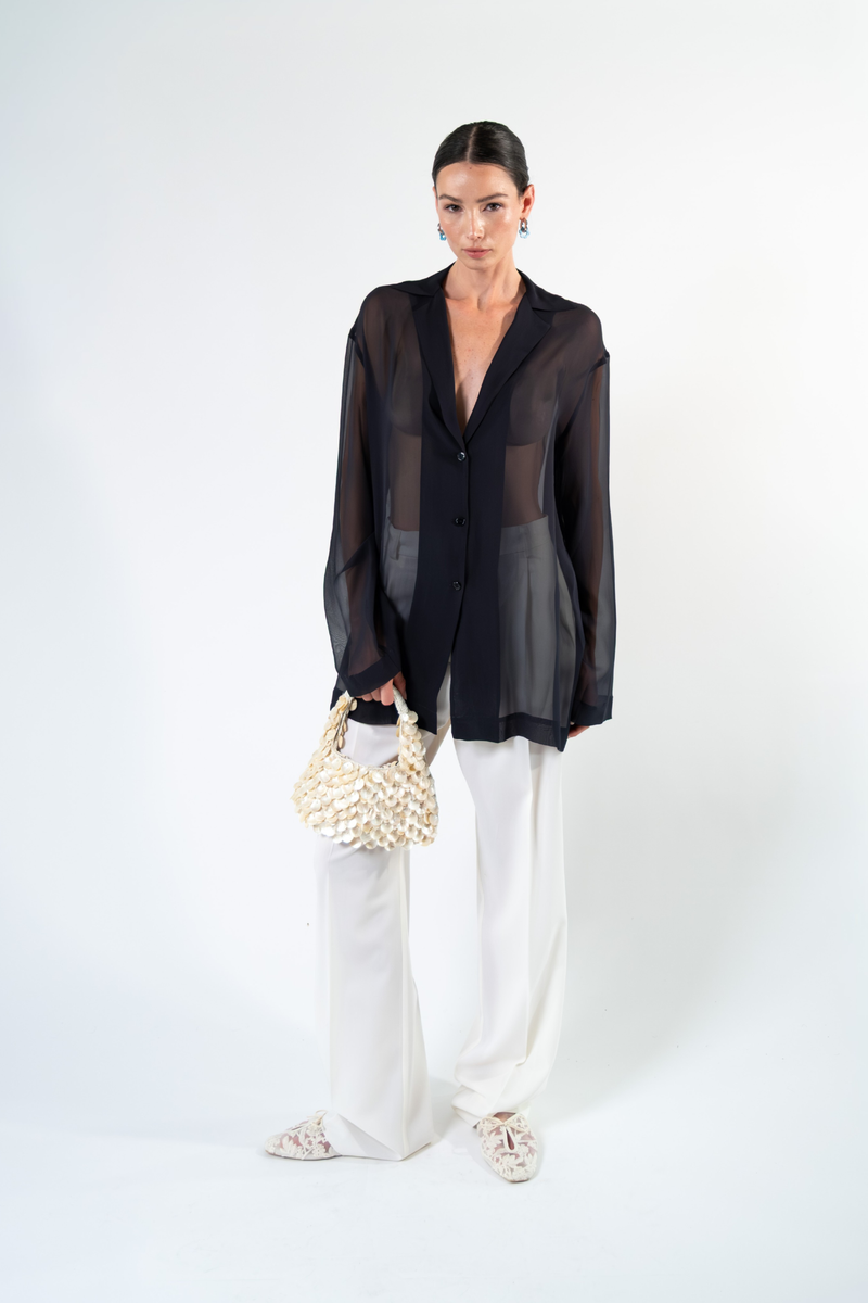 Camicia in chiffon di seta - blu