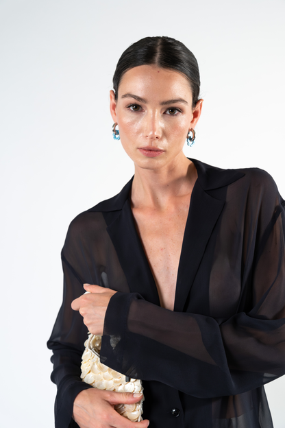 Camicia in chiffon di seta - blu