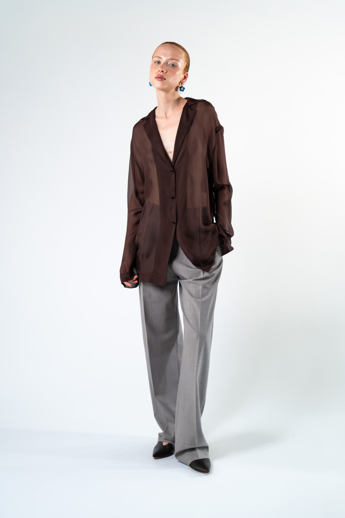 Camicia in chiffon di seta - blu
