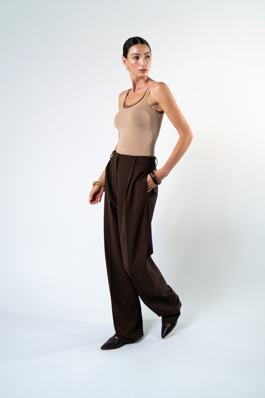 Pantalone sartoriale in fresco di lana - marrone