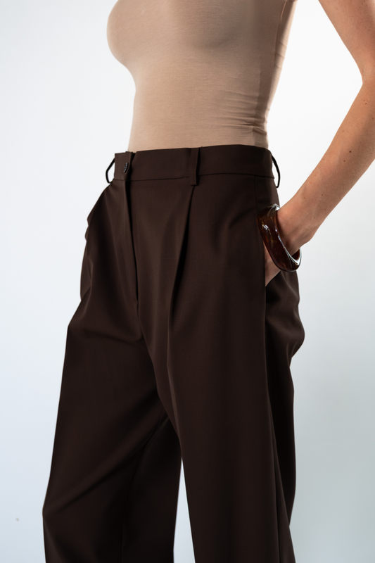 Pantalone sartoriale in fresco di lana - marrone