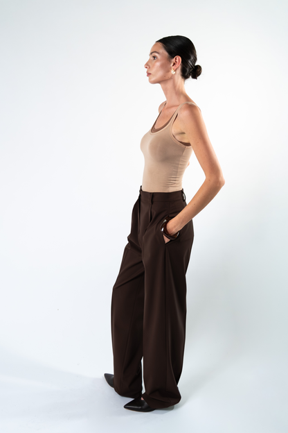 Pantalone sartoriale in fresco di lana - marrone