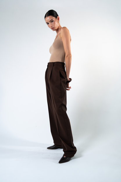 Pantalone sartoriale in fresco di lana - marrone