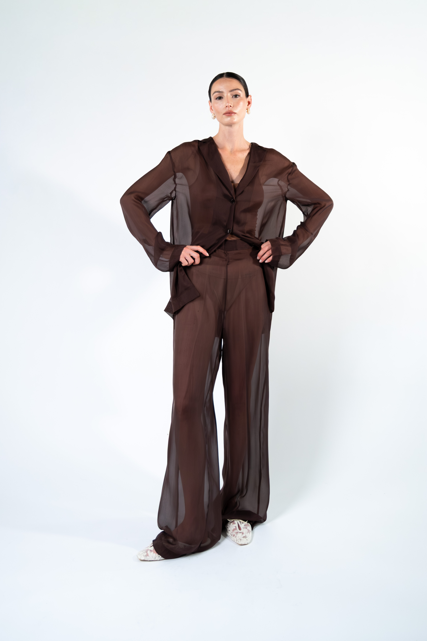 Pantalone in chiffon di seta