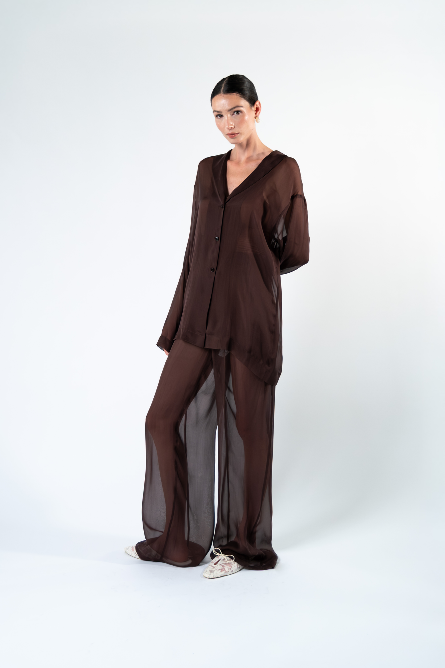 Pantalone in chiffon di seta
